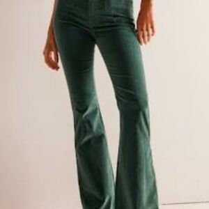Free People We The Free Jayde Cord Flare Jeans Kelp Green, Sz 31